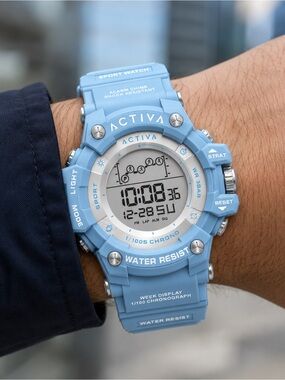 Activa x Invicta 50mm Light Blue Digital Unisex Watch ACW8082-029 NIB